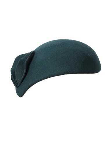 HIMESPORT Wool Felt Fascinator Hats for Women Ladies Female Wedding Cocktail Tea Party Dress Pillbox Hat - color: Dark Green 8 Blue