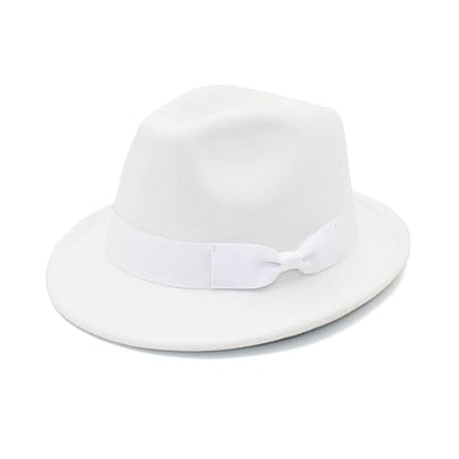 Fedora Hats for Men Women 1920s Short Brim Felt Trilby Hat - color: White