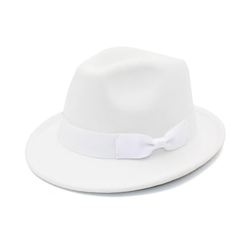 Fedora Hats for Men Women 1920s Short Brim Felt Trilby Hat - color: White