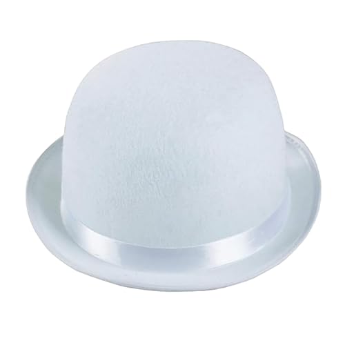 Men Women Cloche Hats with Round Hat Top Turned Brim Bowler Cap Holiday Party Accessories - color: White