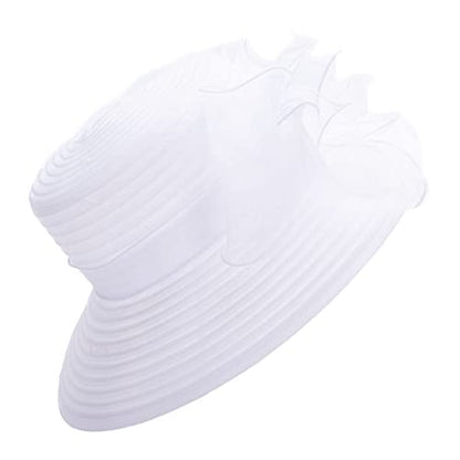 Womens Wedding Occasion Floral Wide Brim Church Dressy Sun Hat A323 - color: White