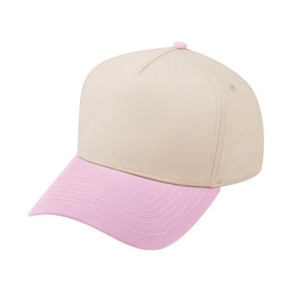 TOPTIE 5 Panel Trucker Hat Snapback Adjustable Cotton Sun Cap for Men - color: Pink Beige