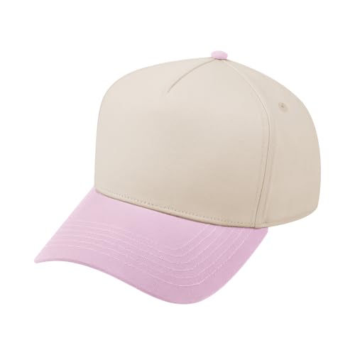 TOPTIE 5 Panel Trucker Hat Snapback Adjustable Cotton Sun Cap for Men - color: Pink Beige