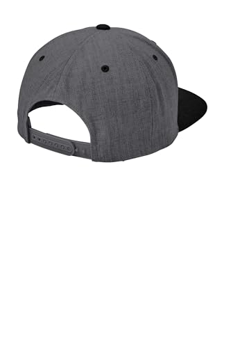 SPORT-TEK Unisex Classics Flat Bill Snapback Cap | Snapback Hat for Men & Women, High Profile Design with 7 Position Closure - color: Dark Heather Grey/ Black