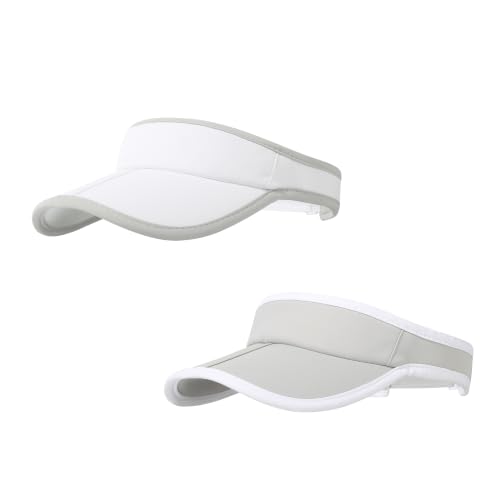 Sun Visor Caps Foldable Brim Adjustable Visor Hats for Women Men - color: White+grey