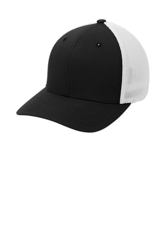 Port Authority Flexfit Cotton Twill Cap - color: Black/ White, size: Large-X-Large