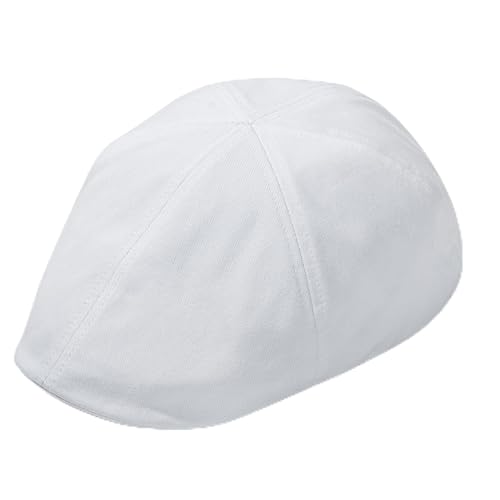 Men's 100% Cotton Newsboy Cap, Adjustable Ivy Cabbie Flat Hat, Soft Lightweight for Golf Camping Daily Wear - color: White, size: Medium