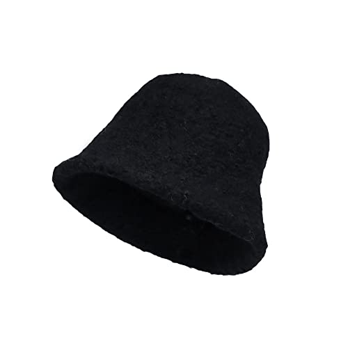 WITHMOONS Wool Winter Floppy Short Brim Womens Bucket Hat Cloche Hat YZB0132 - color: Black