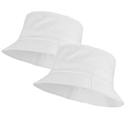 Umeepar Unisex 2 Pack Cotton Bucket Hat Packable Sun Hat for Men Women - color: 2 Pack White