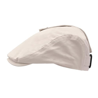 ZLYC Men Cotton Flat Cap Summer Scally Newsboy Beret Driver Hat - color: Button Decor Beige