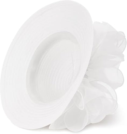 Women's Kentucky Derby Church Dress Hat Wide Brim Leaf Flower Bridal Shower Hat - color: 01 White