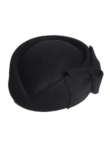 HIMESPORT Wool Felt Bowler Fascinators Hats for Women Ladies Female Elegant Wedding Tea Party Beret Hat with Bowknot - color: Black
