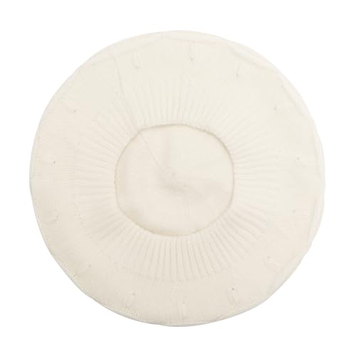 ZLYC Women French Beret Hat Reversible Solid Color Knit Warm Artist Cap - color: Cable Knit White