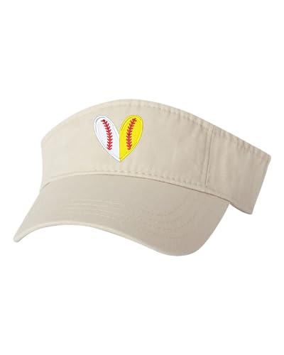 Go All Out Heart with Baseball & Softball Stitches Mom Bucket Ponytail Visor Embroidered Cap Dad Hat - color: Stone