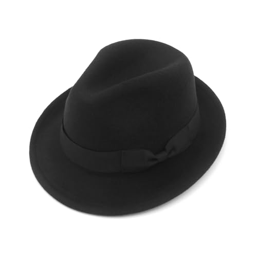 Fedora Hats for Men Women 1920s Short Brim Felt Trilby Hat - color: Black