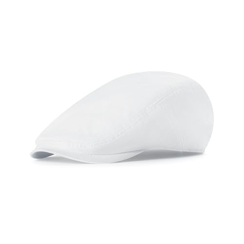 Men's Newsboy Flat Cap 100% Cotton Gatsby Ivy Golf Cabbie Hunting Summer Hat - color: Whitee, size: Large