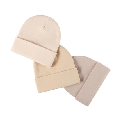 Winter Beanie Men Women Heavyweight Stretch Knit Cuffed Hat - color: Cream,plain