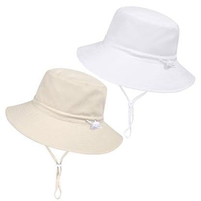 Women Wide Brimmed Sun Hat,Summer Foldable Beach Bucket Hat with UV Protection for Women Young Girls - color: Beige & White 2pcs