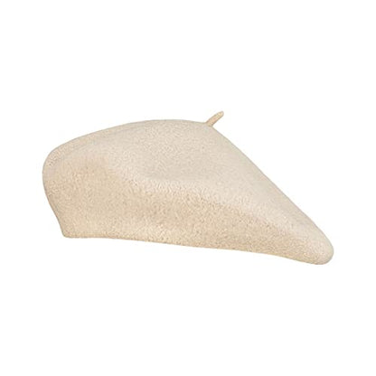 Gllutt Women Wool Beret Hat French Style Solid Color - color: Ivory