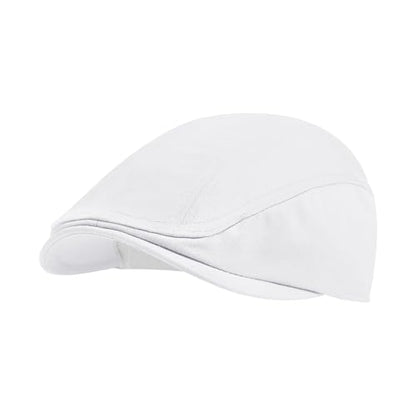 Newsboy Cap for Men 100% Cotton Mens Flat Hats Newsies Hat Classic Irish Gatsby Ivy Cabbie Golf Hats - color: White, size: Large-X-Large