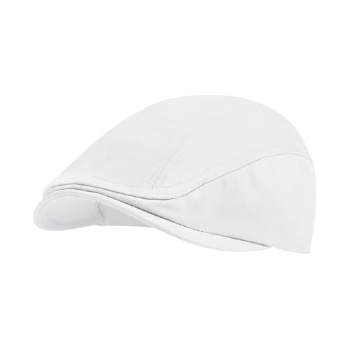 Newsboy Cap for Men 100% Cotton Mens Flat Hats Newsies Hat Classic Irish Gatsby Ivy Cabbie Golf Hats - color: White, size: Large-X-Large