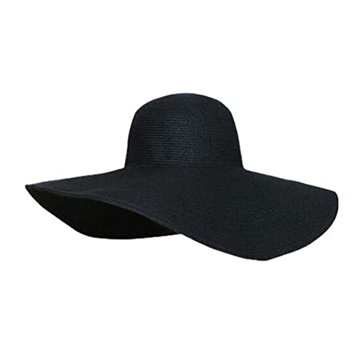 Big Beach Hats for Women Foldable Summer Wide Brim Packable Oversized Sun Hat Lady Girl Travel Straw Cap - color: Black