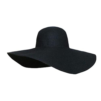 Big Beach Hats for Women Foldable Summer Wide Brim Packable Oversized Sun Hat Lady Girl Travel Straw Cap - color: Black