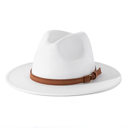 Lisianthus Men & Women Vintage Wide Brim Fedora Hat - color: White, size: Medium
