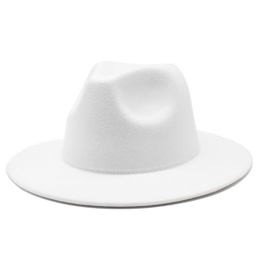 Classic Wide Brim Felt Fedora Hat for Men Women - color: White