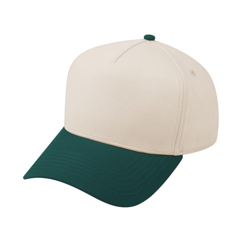 TOPTIE 5 Panel Trucker Hat Snapback Adjustable Cotton Sun Cap for Men - color: Dark Green Beige