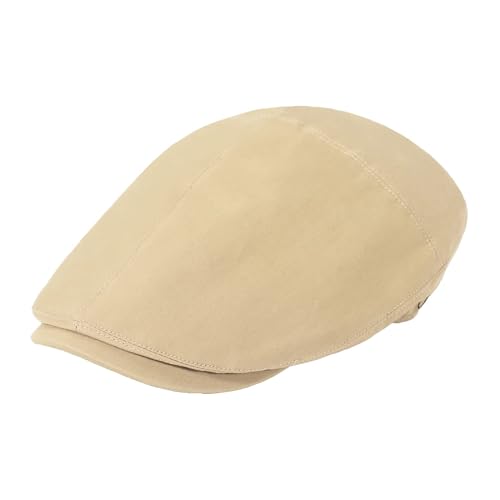 ZLYC Men Cotton Flat Cap Summer Scally Newsboy Beret Driver Hat - color: Solid Beige