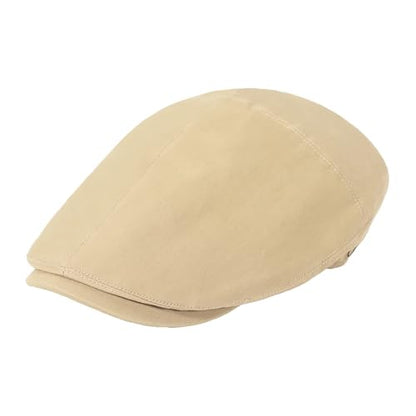 ZLYC Men Cotton Flat Cap Summer Scally Newsboy Beret Driver Hat - color: Solid Beige