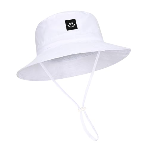 Baby Toddler Sun Hat,Kids Summer UPF 50+ Foldable Beach Bucket Hat for Boys Girls Children - color: White & Khaki 2pcs, size: 2-4T