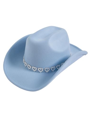 Verdusa Women's Western Cowboy Hat Rhinestone Wide Brim 2026 Cowgirl Hat - color: Azure Blue