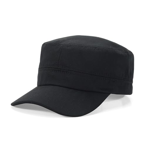 Cadet Army Cap Military Style Hats Flat Top Cap Baseball Hat for Men Women - color: Black