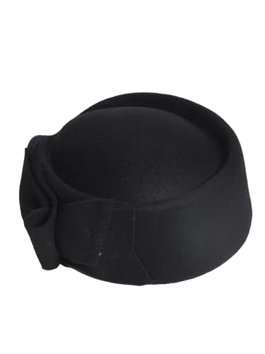 HIMESPORT Wool Felt Bowler Fascinators Hats for Women Ladies Female Elegant Wedding Tea Party Beret Hat with Bowknot - color: Black