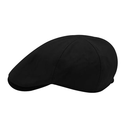ZLYC Men Cotton Flat Cap Summer Scally Newsboy Beret Driver Hat - color: Plain Black