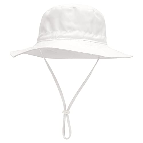 Baby Sun Hat Toddler Beach Swim Hats UPF 50+ Summer Bucket Hat Kids Infant Wide Brim Adjustable Sun Hat for Baby Boy Girls - color: White, size: 0-6 Months