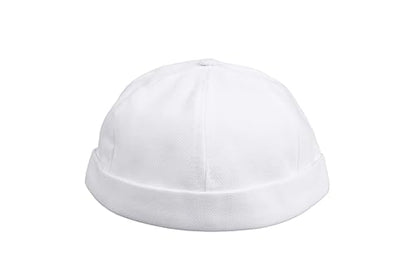 Cotton Docker Cap, Unisex Brimless Cap, Men Skull Cap, Brimless Beanie Hat, Men Women Cuffed Hat. - color: White