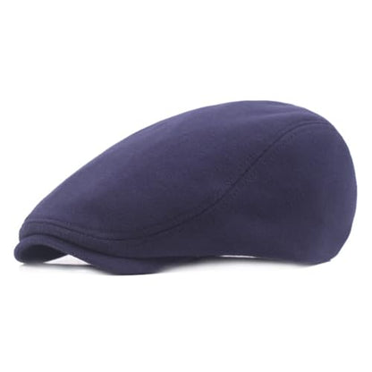 PHEZEN Men Cotton Flat Cap Ivy Gatsby Newsboy Hat Summer Driving Scally Cap Beret - color: Navy Blue