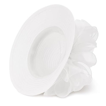 DRESHOW Lady Derby Dress Church Bowler Cloche Hat Bowknot Organza Bridal Cap for Wedding - color: 1 Pc: White a