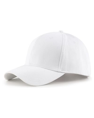 Zylioo XL XXL Big Head Baseball Cap, 100% Cotton Adjustable High Crown Hat - color: White