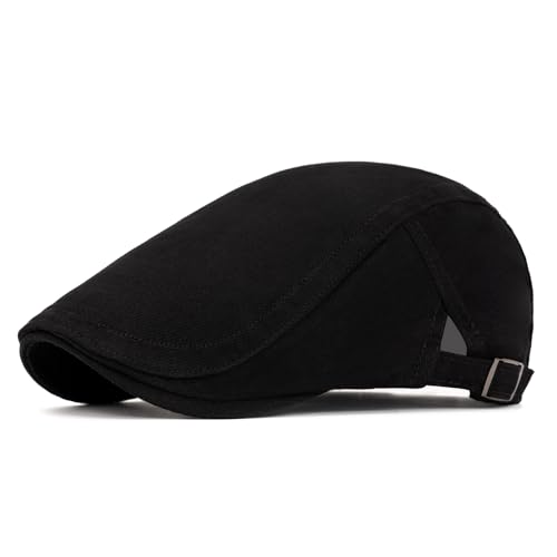 meioro Men's Cotton Newsboy Hat Striped Texture Adjustable Flat Cap - color: Black