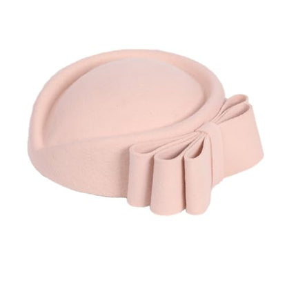 HIMESPORT Wool Felt Bowler Fascinators Hats for Women Ladies Female Elegant Wedding Tea Party Beret Hat with Bowknot - color: Pink 1