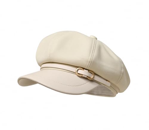 Womens Newsboy Cap Fashion PU Leather Cabbie Painter Hat Beret Cap - color: Milky White
