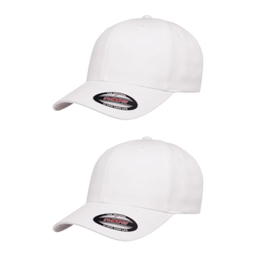 Flexfit 5001 Standard Cotton Twill 6-Panel Fitted Baseball Cap - color: White, size: Large-X-Large