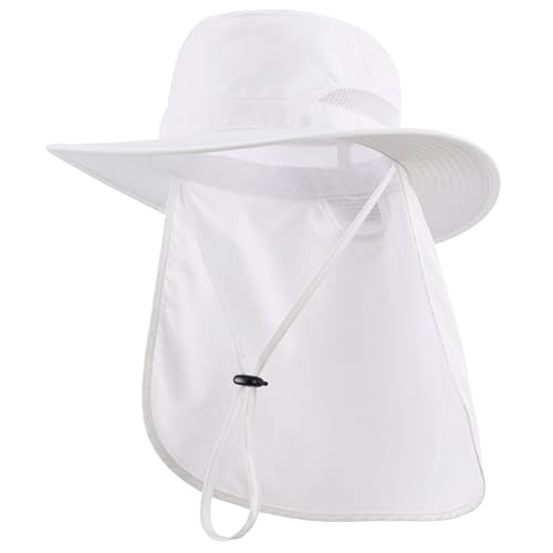 Connectyle UPF 50+ Wide Brim Sun Hat for Men Women UV Protection Fishing Hat with Neck Flap Outdoor Safari Bucket Hiking Hats - color: White