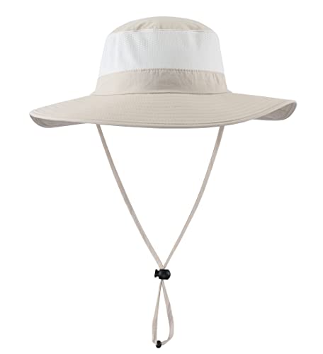 Home Prefer Outdoor UPF50+ Mesh Sun Hat Wide Brim Fishing Hat with Neck Flap Sun Hat for Men Women - color: Beige