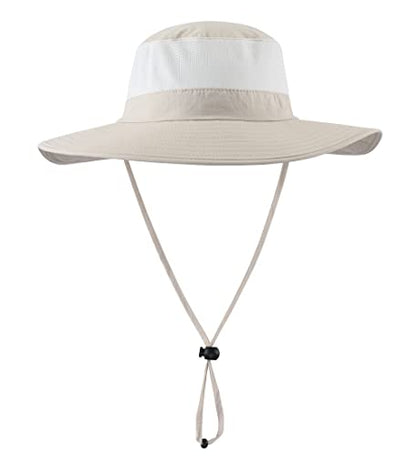 Home Prefer Outdoor UPF50+ Mesh Sun Hat Wide Brim Fishing Hat with Neck Flap Sun Hat for Men Women - color: Beige