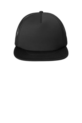 District Flat Bill Snapback Trucker Cap, Flat Brim Hat for Men & Women - color: Black